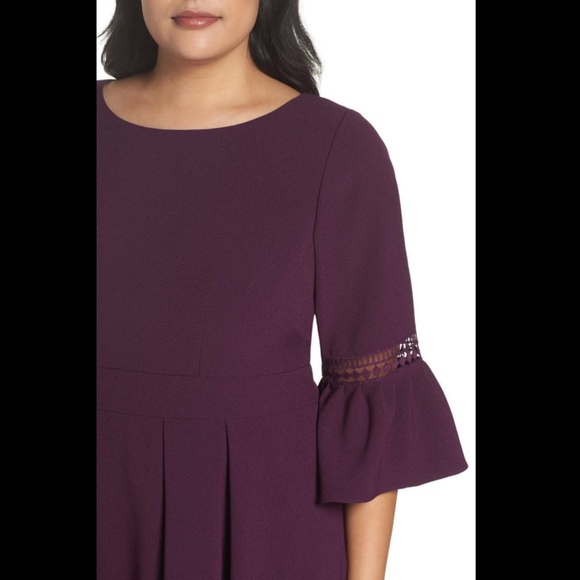 NEW Eliza J Bell Sleeve Fit & Flare Dress‎ in Plum Purple [ PLUS SZ 20W ] - Picture 2 of 7